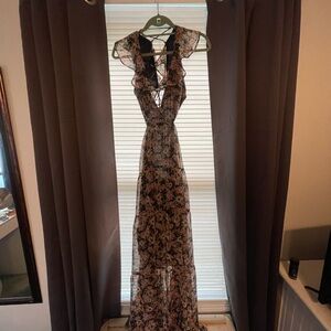 Astr Black Plunge Neck Sleeveless Maxi Gown